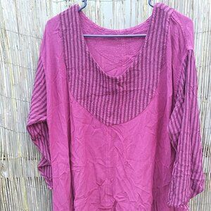 Magenta & Gray Striped Top Long Sleeve - No Size or Brand Tag - See Measurements